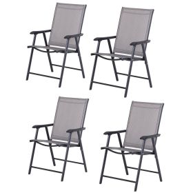 Outsunny 4-piece Patio Folding Chairs, Set with a Simple & Breathable Mesh, Dining Chair with Armrests, for Garden Yard, Camping