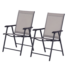 Outsunny 2-piece Patio Folding Chairs, Set with a Simple & Breathable Mesh, Dining Chair with Armrests, for Garden Yard, Camping