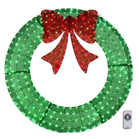 60in Pre-Lit Outdoor Christmas Wreath Decoration, LED Metal Holiday Decor For Home Exterior, Garden W 400 Lights, Bow - Green Red (Option: Default title)