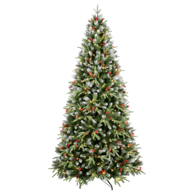 Artificial 7ft Green LED-lit Christmas Tree With 2178PE PVC Mixed Branch Tips (Color: green)