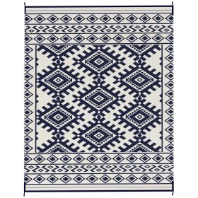 Reversible Outdoor Rug, Waterproof Plastic Straw With Carry Bag, 8 X 10, Blue  White Rhombus Border (Color: Blue)