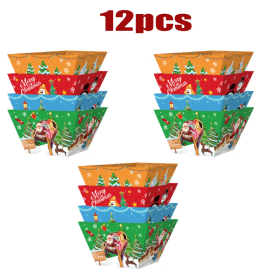 12 Pcs Christmas Paper Food Tray Tree Santa Gingerbread Elk Pattern Snack Bowl Xmas Party Disposable Paper Serving Tray Cute Popcorn Hot Dog Cand (Option: 12pcs)