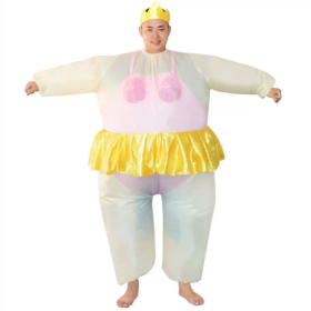 Inflatable Costume Ballet Game Cloth Adult Funny Blow Up Suit Halloween Men's Costume Purple Cosplay, Plus Size (Color: pink)