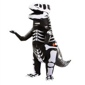 Skeleton Ribs Dinosaur Inflatable Costume Blow Up Fancy Dress Costume For Child Halloween Cosplay Party Christmas (Color: Black)