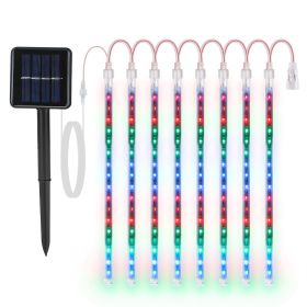 White-Colorful Light Options -- 1Pc Solar Powered Meteor Shower String Lights 9.84FT Falling Raindrop Tube Lamp Water Resistant Decorative Lights (Option: Colorful)