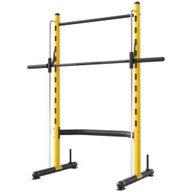 Squat Rack With Pull Up Bar And Barbell Bar Adjustable Bench Press Multi-Function Weight Lifting Half Rack, Yellow (Color: YELLOW)